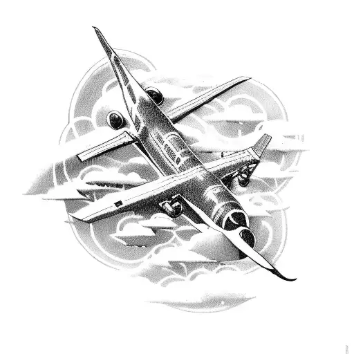 aeroplane taking off from rumway world travel with travel stamps tattoo design idea