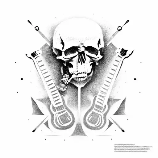 metalhead skull with electric guitar tattoo design idea