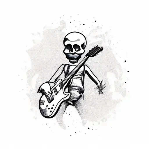 happy skull with electric guitar tattoo design idea
