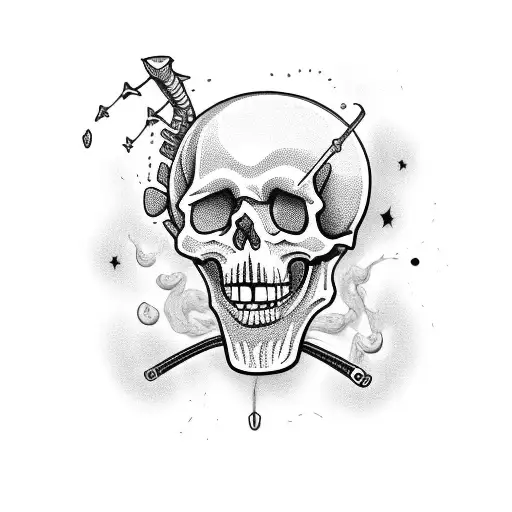 happy skull with electric guitar tattoo design idea
