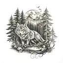 tank, tinkerbell,ladybug,butterfly,mountain,wolf in a forest  tattoo design idea
