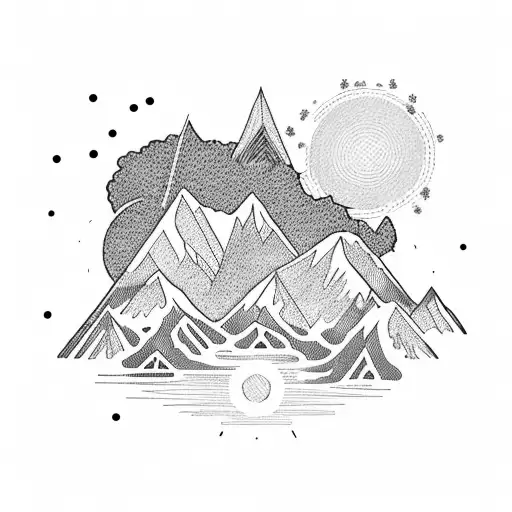 mountains and flowers with sunny landscape  tattoo design idea