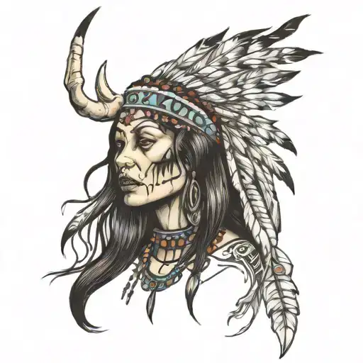 wendigo native american woman tattoo design idea