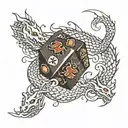 DnD 20 dice and dragon wrapped tattoo design idea