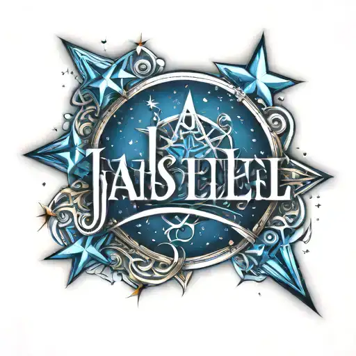 spiritual celest sign stars with the name Jahsiel tattoo design idea