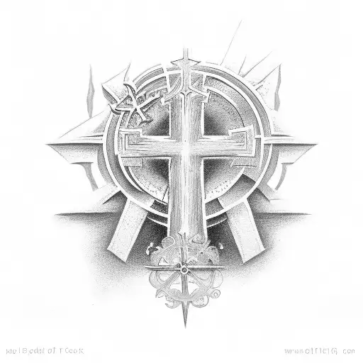 Christian Cross with words God Family Friends  tattoo design idea