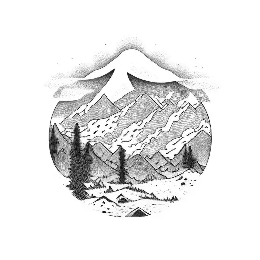alluring mountains in the distance, shrouded in mystery tattoo design idea