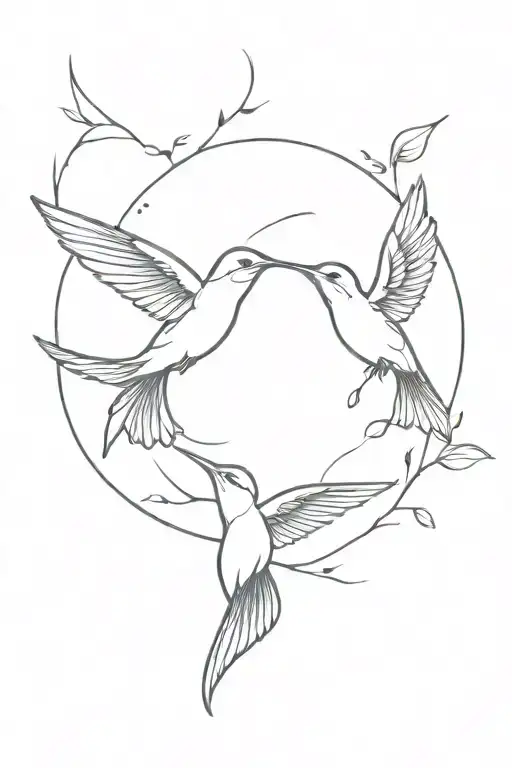 Roman numberal 2 and three humming birds stacked  tattoo design idea