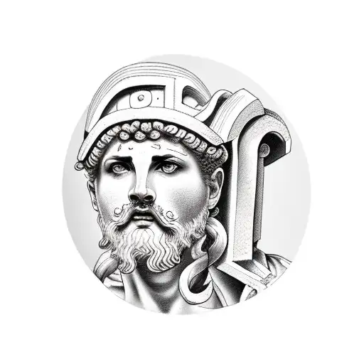 Greek Statue with Greek words tattoo design idea