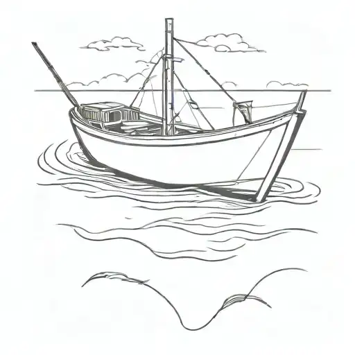 simple fishing boat with fishing rod leaning tattoo design idea