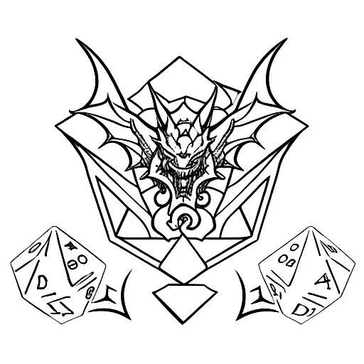 Red Dragon, D&D, D20 Dice, Sword, Axe, Shield tattoo design idea