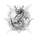 Red Dragon, D&D, D20 Dice, Sword, Axe, Shield tattoo design idea