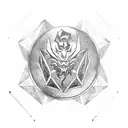 Red Dragon in the center, D20 Dice in the center below, an axe and sword crossed at the back in the center of a shield tattoo design idea