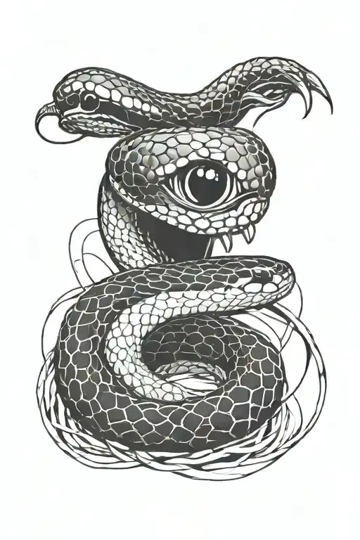 snake eye tattoo with the thin snake wrapping around it a hood that looked like a cobra's extended outwards just beneath tattoo design idea