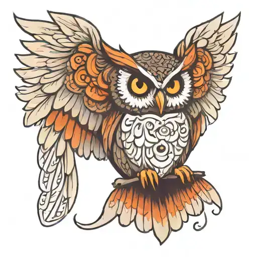 owl wings spread wings with head center tattoo design idea