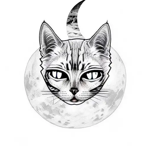 a long haired masked assassin with a cat under the moon tattoo design idea