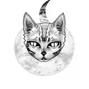 a long haired masked assassin with a cat under the moon tattoo design idea