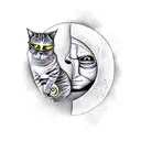 a long haired masked assassin with a cat under the moon tattoo design idea