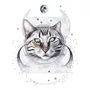 a long haired masked assassin with a cat under the moon tattoo design idea