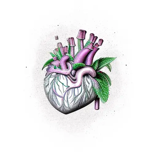 anatomic heart with toxic foxglove (digitalis purpurea l) growing out aorta tattoo design idea