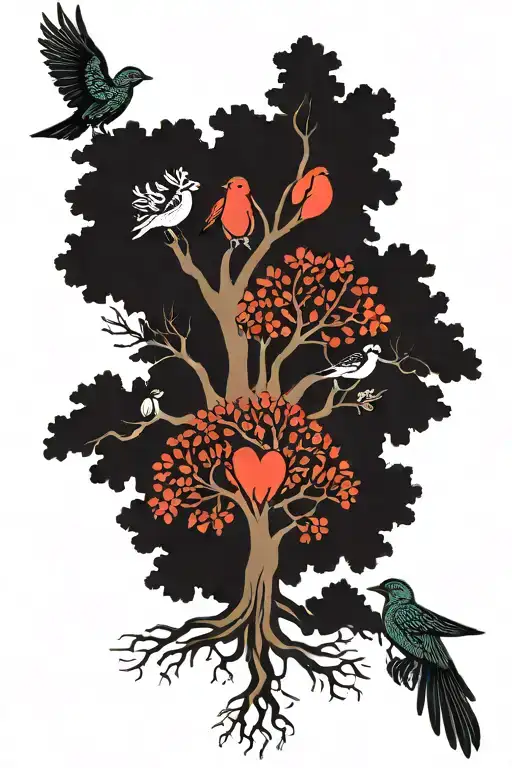  bird tree acceptance peace love intertwined symbolizing family and loyalty home roots trauma healing  tattoo design idea