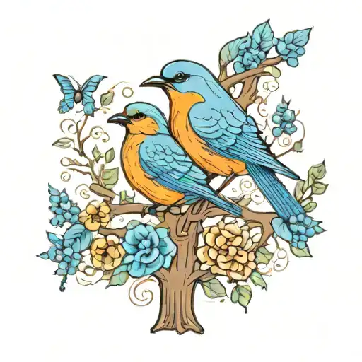 blue bird tree acceptance peace love intertwined symbolizing family and loyalty tattoo design idea