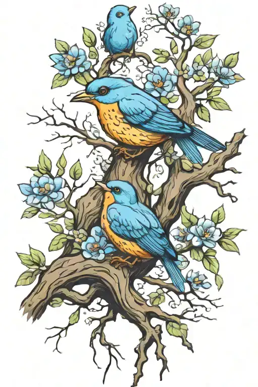 blue bird tree acceptance peace love intertwined symbolizing family and loyalty life frog home roots  tattoo design idea