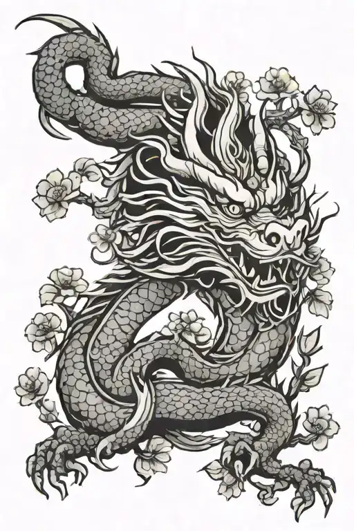Chinese dragon with plum blossom tattoo design idea