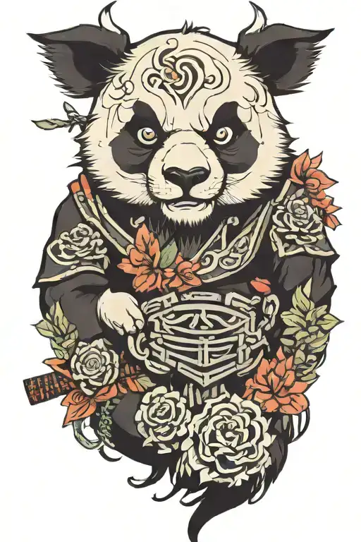 Japanese aesthetic panda wearing oni mask tattoo design idea