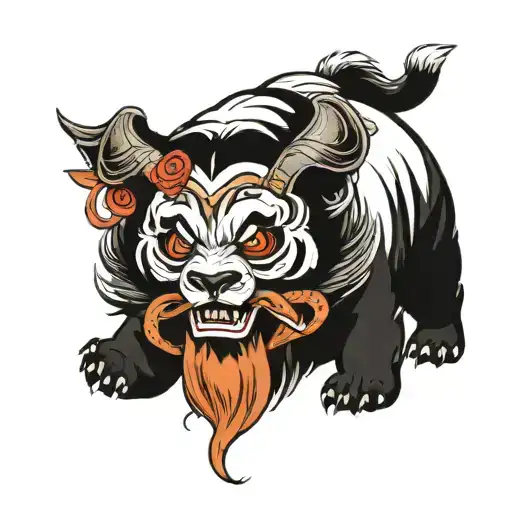 Japanese aesthetic panda wearing oni mask tattoo design idea