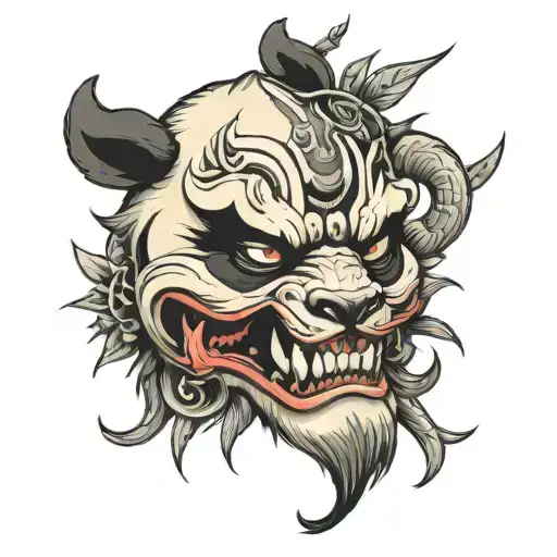Japanese aesthetic oni mask panda tattoo design idea