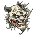 Japanese aesthetic oni mask panda tattoo design idea