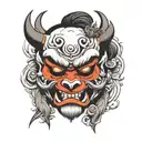 Japanese aesthetic oni mask panda tattoo design idea