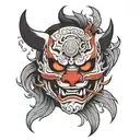 Japanese aesthetic oni mask panda tattoo design idea