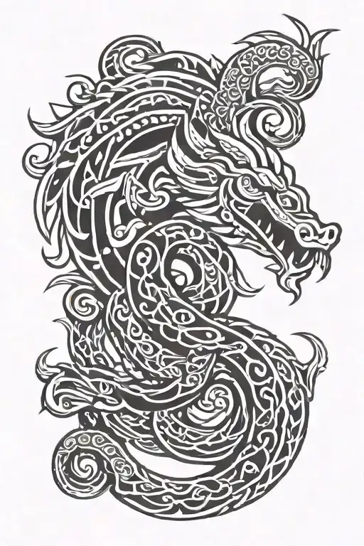 Ta moko tattoo with Quetzalcoatl shape dragon emerging tattoo design idea