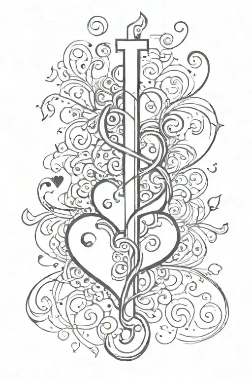 3 hearts, music notes, cross tattoo tattoo design idea