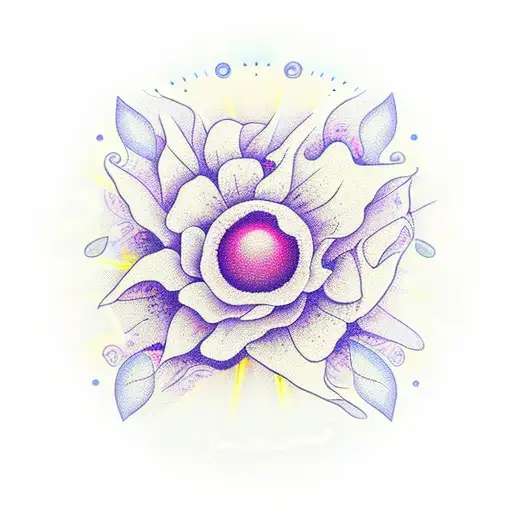 A realistic sunrise over the ocean with flowers blooming in the foreground tattoo design idea