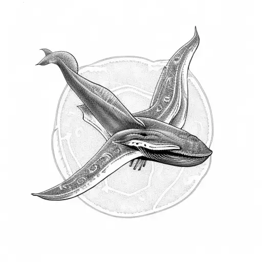 blue whale with mechanical fin tattoo design idea