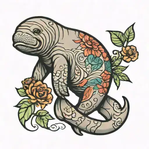 Manatee  patch work  tattoo design idea