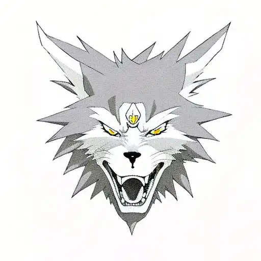 I need a kunai, inside the kunai, superimposed on kurama's face from naruto. It is very important that Kurama is only in tattoo design idea