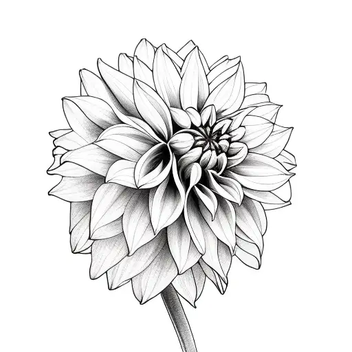 Dahlia with complete stem and leaves right forarm tattoo design idea