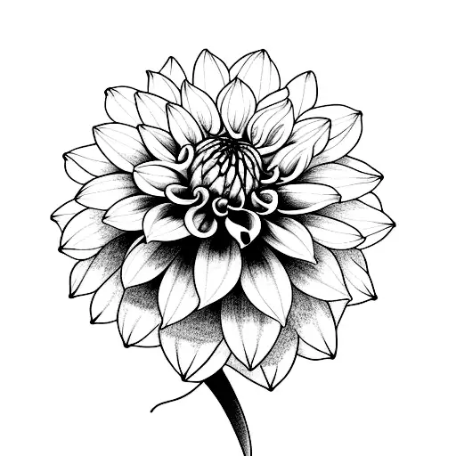 Dahlia with complete stem and leaves right forarm tattoo design idea