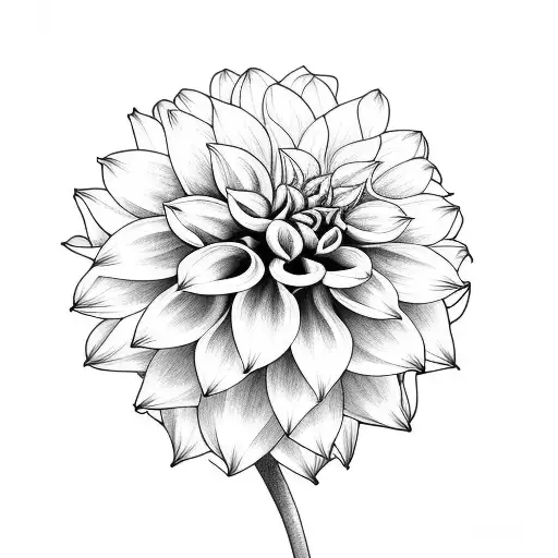 Dahlia with complete stem and leaves right forarm tattoo design idea