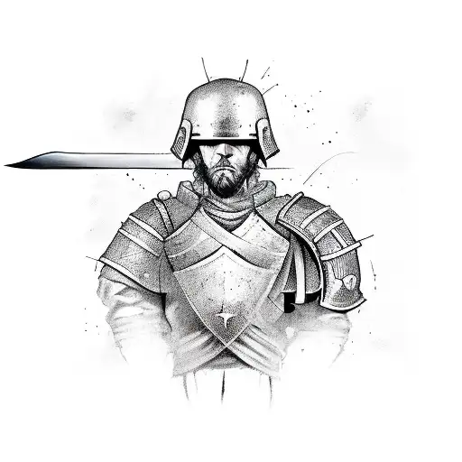 Soldier of God writing with sword tattoo design idea