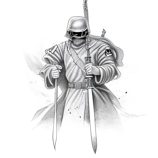 Soldier of God writing, with sword tattoo design idea