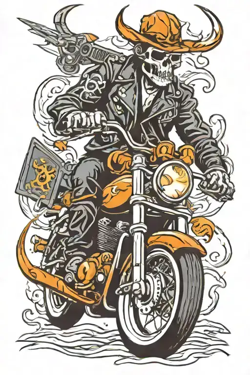 biker riding v rod, ghost rider tattoo design idea