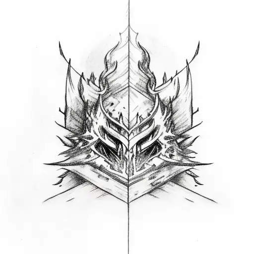 A sketch-style tattoo design showcasing Artorias and Sif  resting in a bonfire,Dark Souls series tattoo design idea