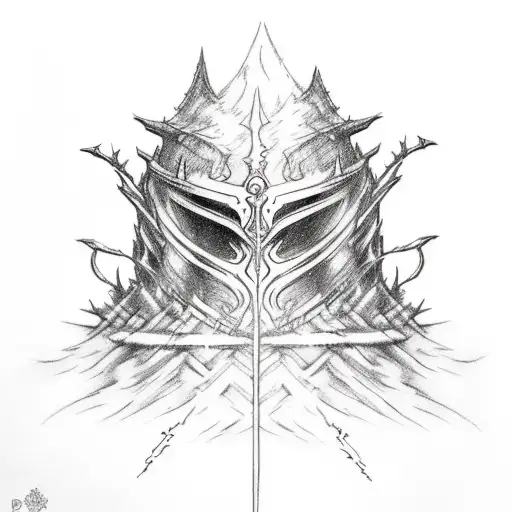 A sketch-style tattoo design showcasing Artorias and Sif in a bonfire, capturing the raw emotions and intensity of the Dark Souls series tattoo design idea