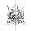 A sketch-style tattoo design showcasing Artorias and Sif  resting in a bonfire,Dark Souls series tattoo design idea