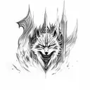 A sketch-style tattoo design showcasing Artorias and Sif  resting in a bonfire,Dark Souls series tattoo design idea